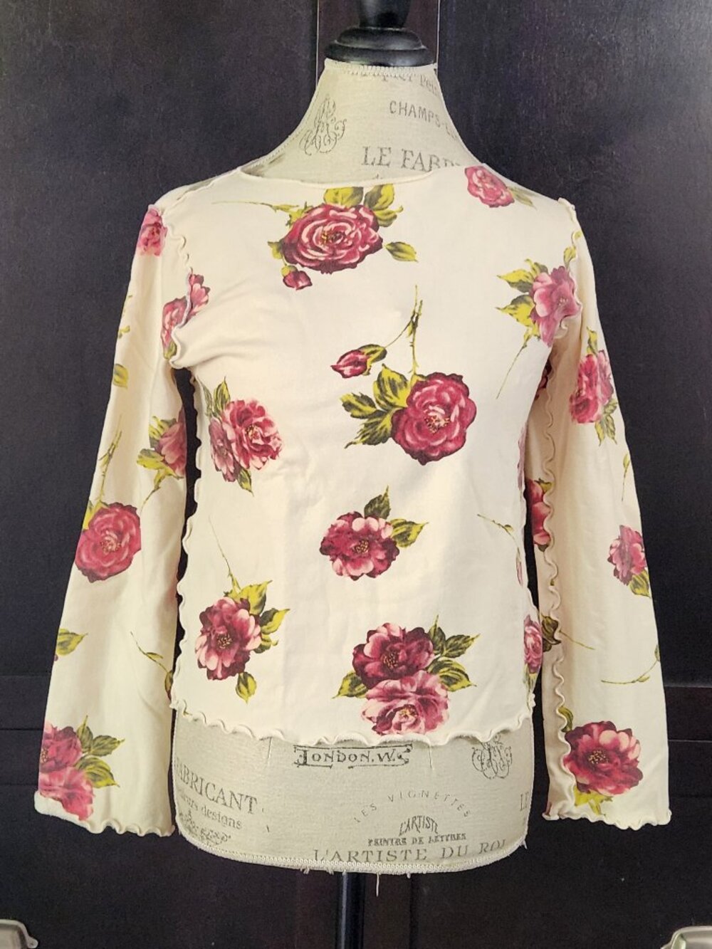 Soft Surroundings Romantic Rose Floral Top Lettuce Edge Size Small